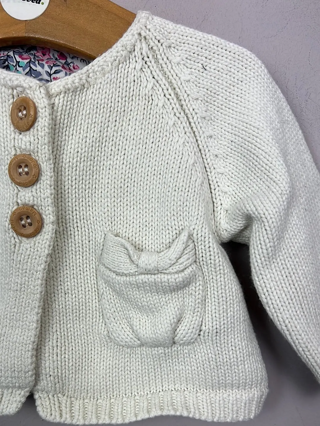 Jojo Maman Bebe Ivory bow Cardigan 0-3m