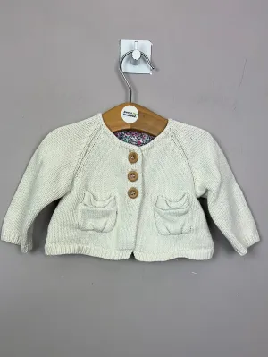 Jojo Maman Bebe Ivory bow Cardigan 0-3m