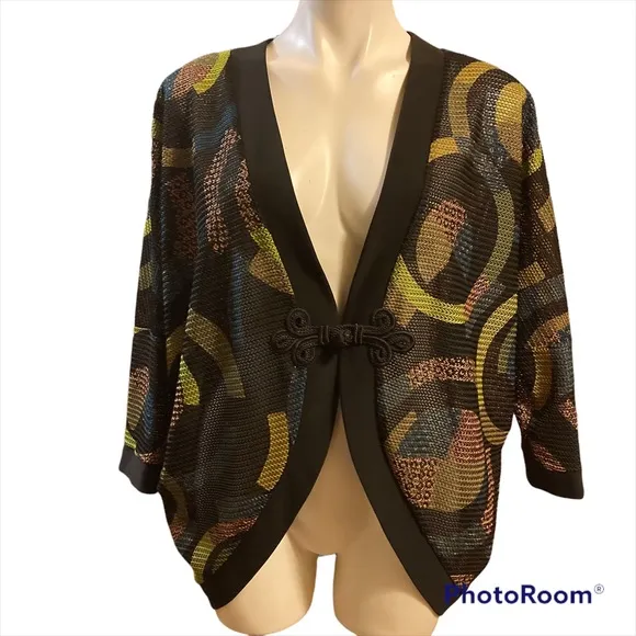 JOSEPH RIBKOFF Black mesh printed Cardigan with tapered sleeves