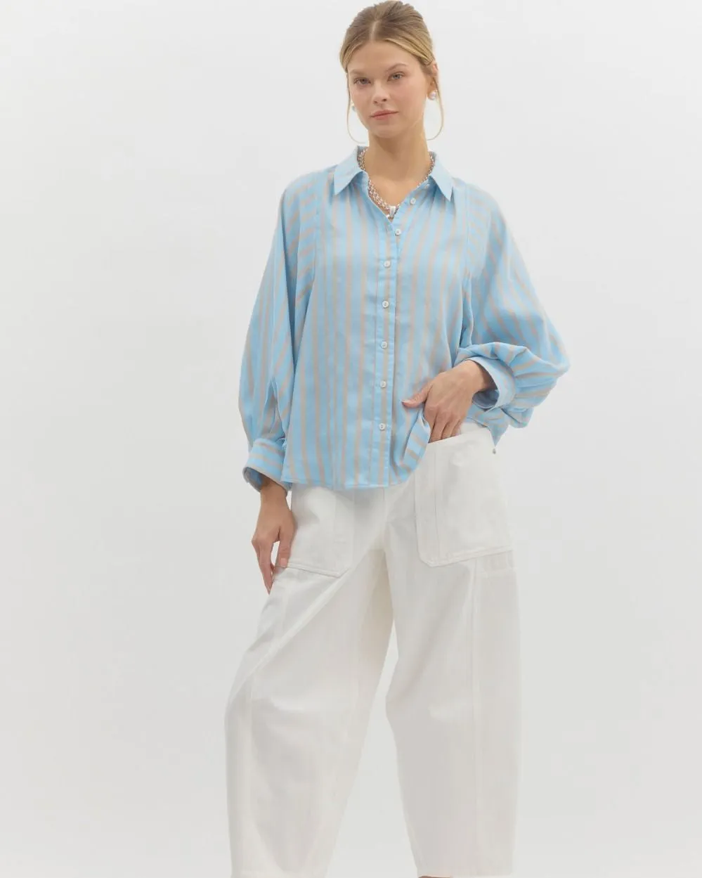 JULIANNA BLUE AND WHITE STRIPED SHIRT