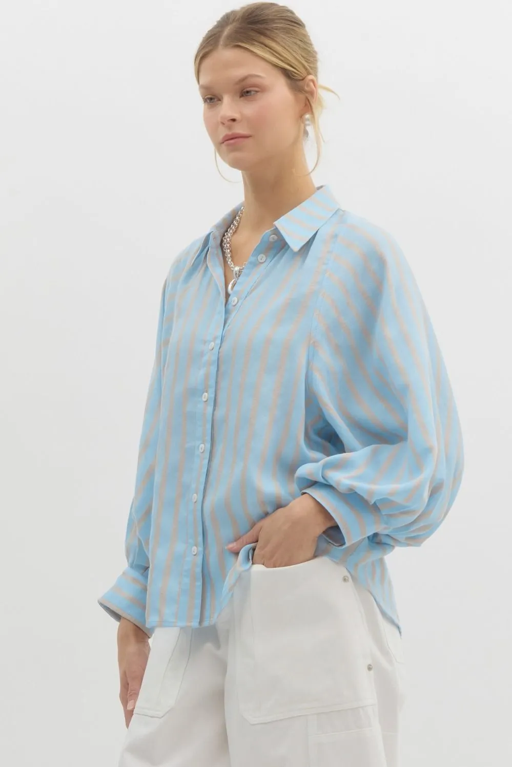 JULIANNA BLUE AND WHITE STRIPED SHIRT