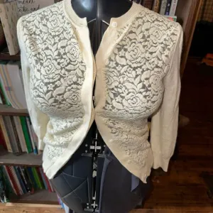 Julie Brown NYC cashmere cream lace front S luxe cardigan