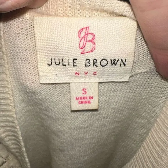 Julie Brown NYC cashmere cream lace front S luxe cardigan