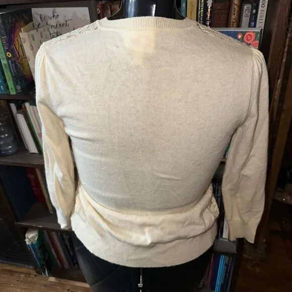 Julie Brown NYC cashmere cream lace front S luxe cardigan