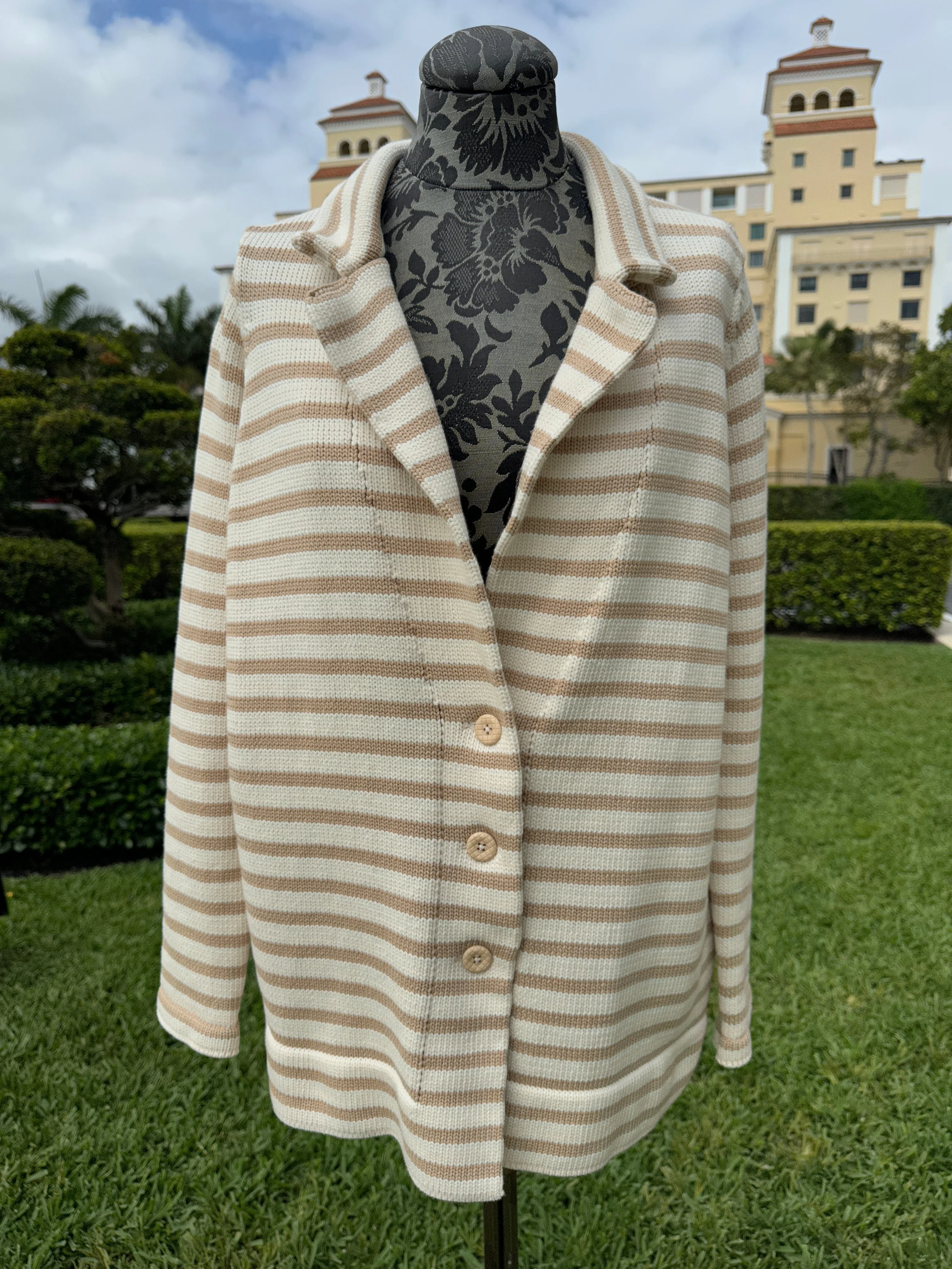 Kahki and Cream Button Down Sweater