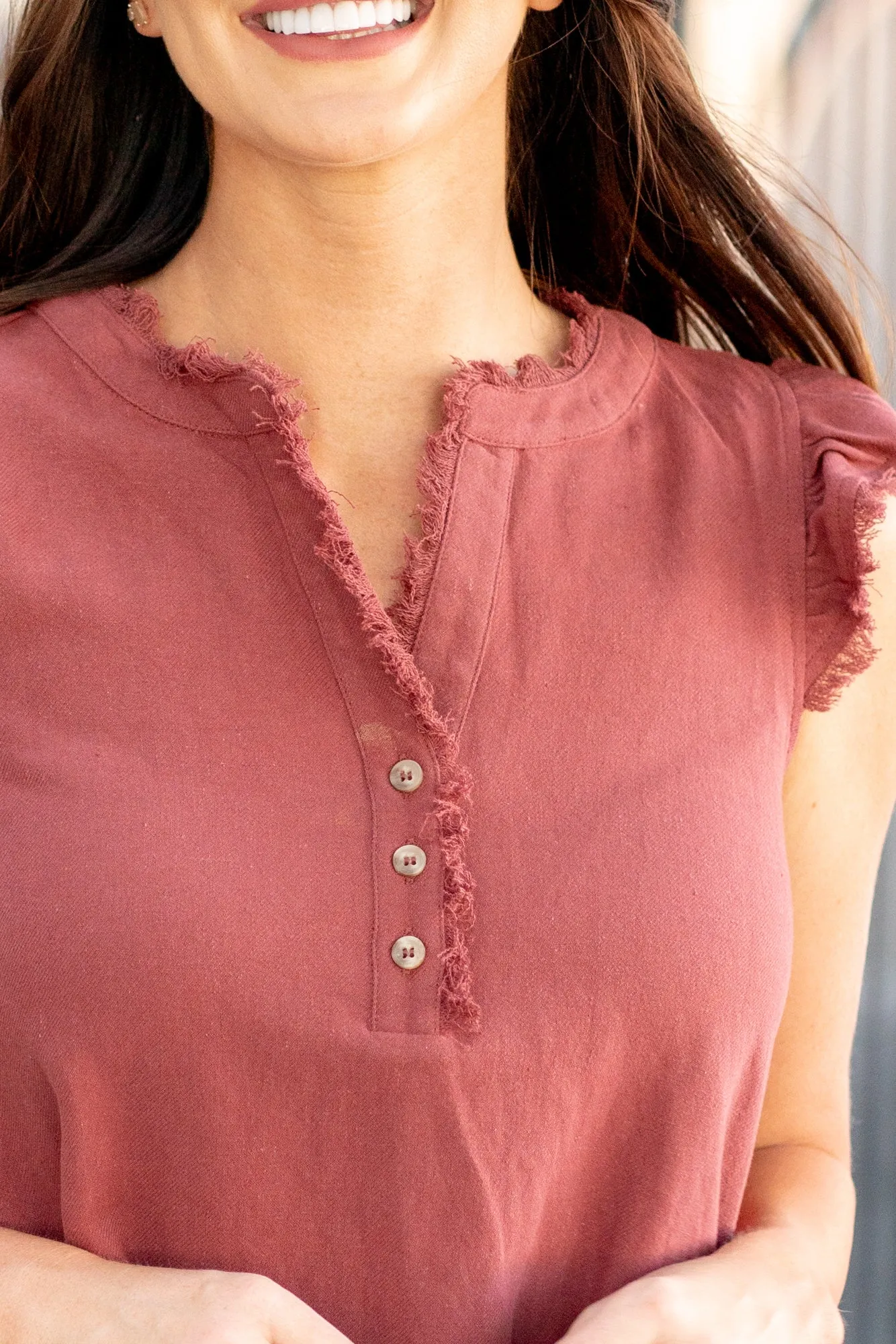Kenzie Ruffle Shoulder Knit Top - Brick