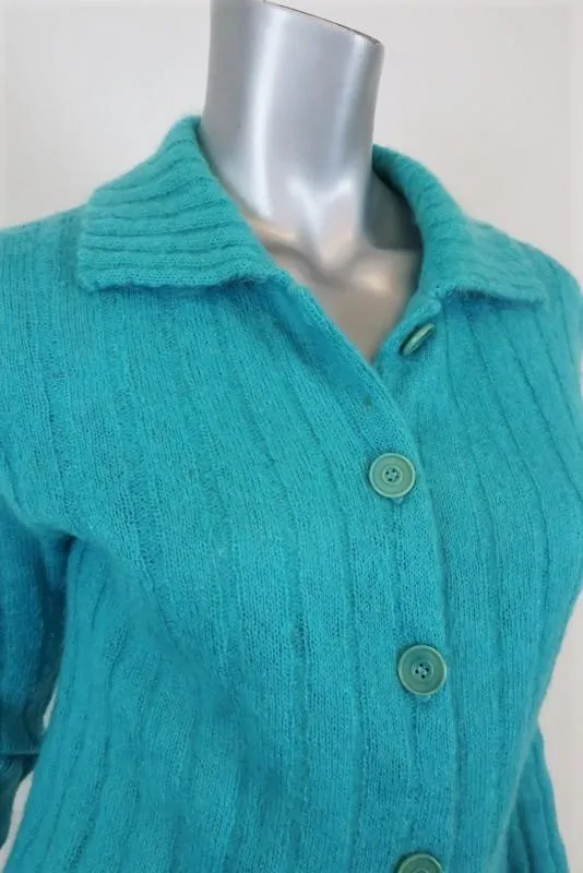 Kenzo Cardigan Turquoise Ribbed Knit Size Medium Button Front Sweater