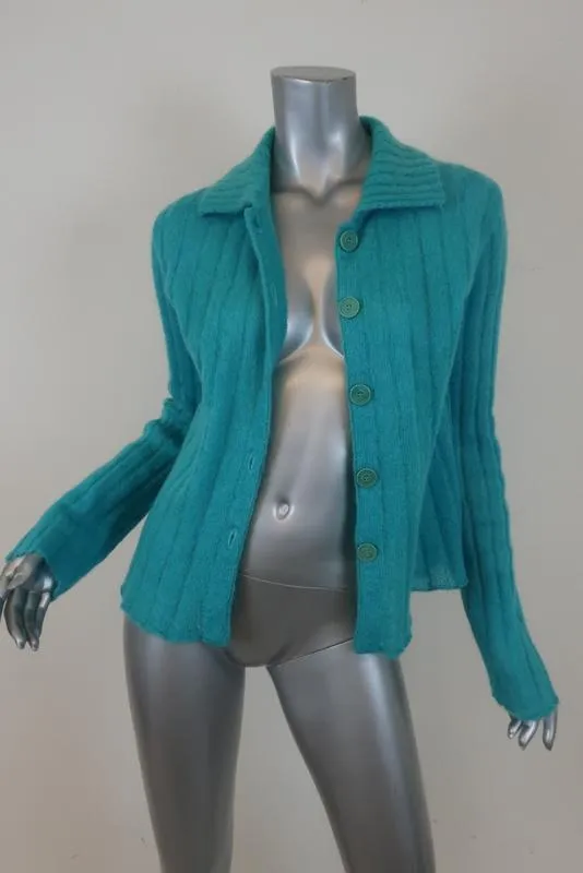 Kenzo Cardigan Turquoise Ribbed Knit Size Medium Button Front Sweater