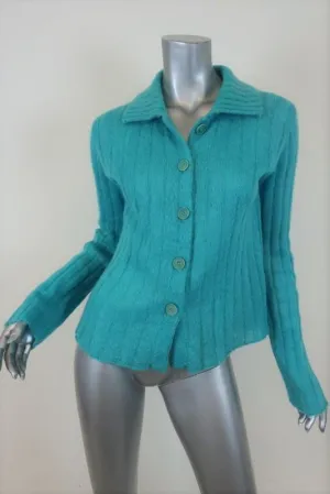 Kenzo Cardigan Turquoise Ribbed Knit Size Medium Button Front Sweater