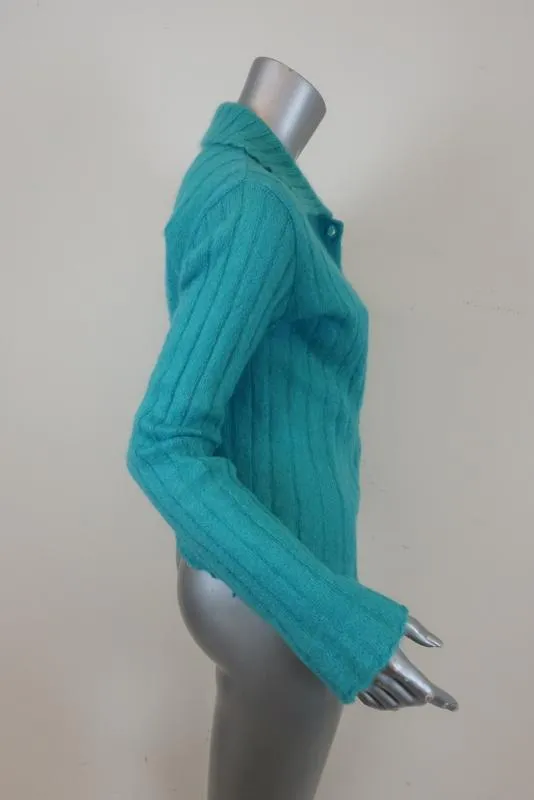 Kenzo Cardigan Turquoise Ribbed Knit Size Medium Button Front Sweater