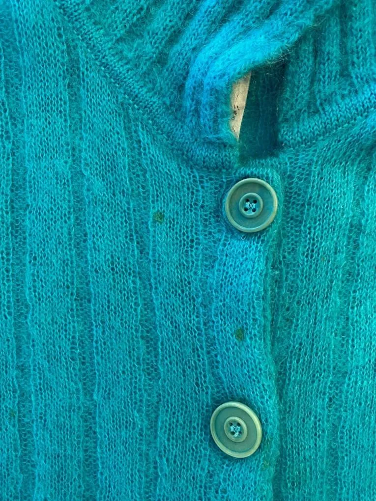 Kenzo Cardigan Turquoise Ribbed Knit Size Medium Button Front Sweater