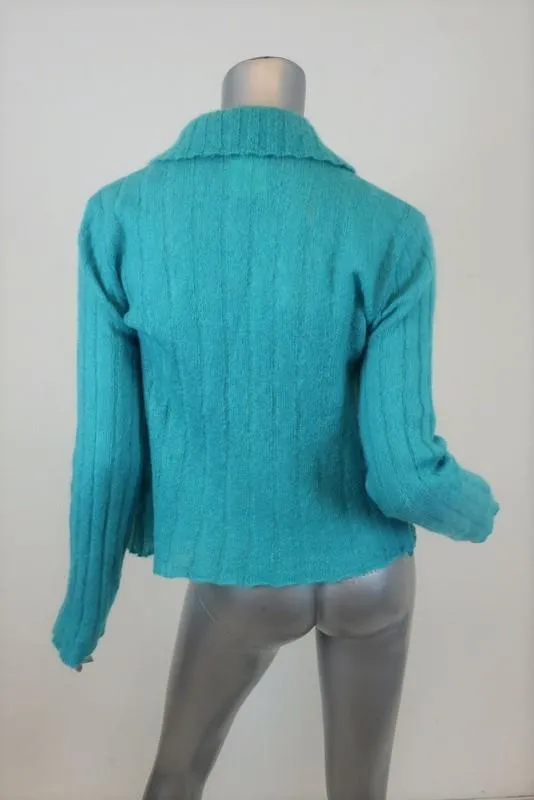 Kenzo Cardigan Turquoise Ribbed Knit Size Medium Button Front Sweater