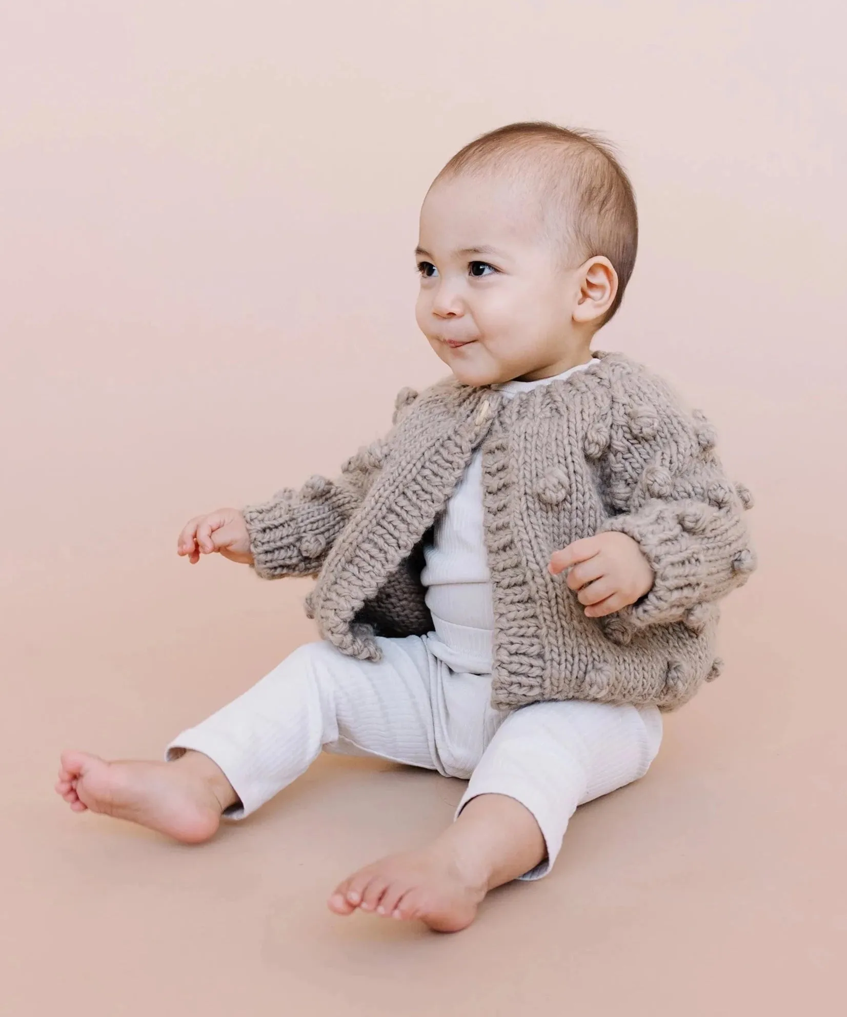 Kid's Popcorn Cardigan, Flax