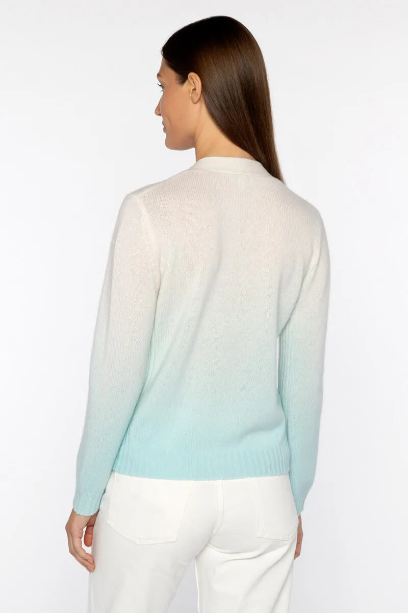 Kinross Ombre Vee Cardigan in Aquatic