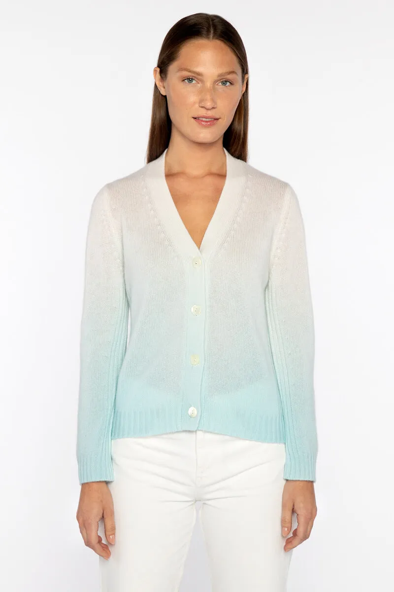 Kinross Ombre Vee Cardigan in Aquatic