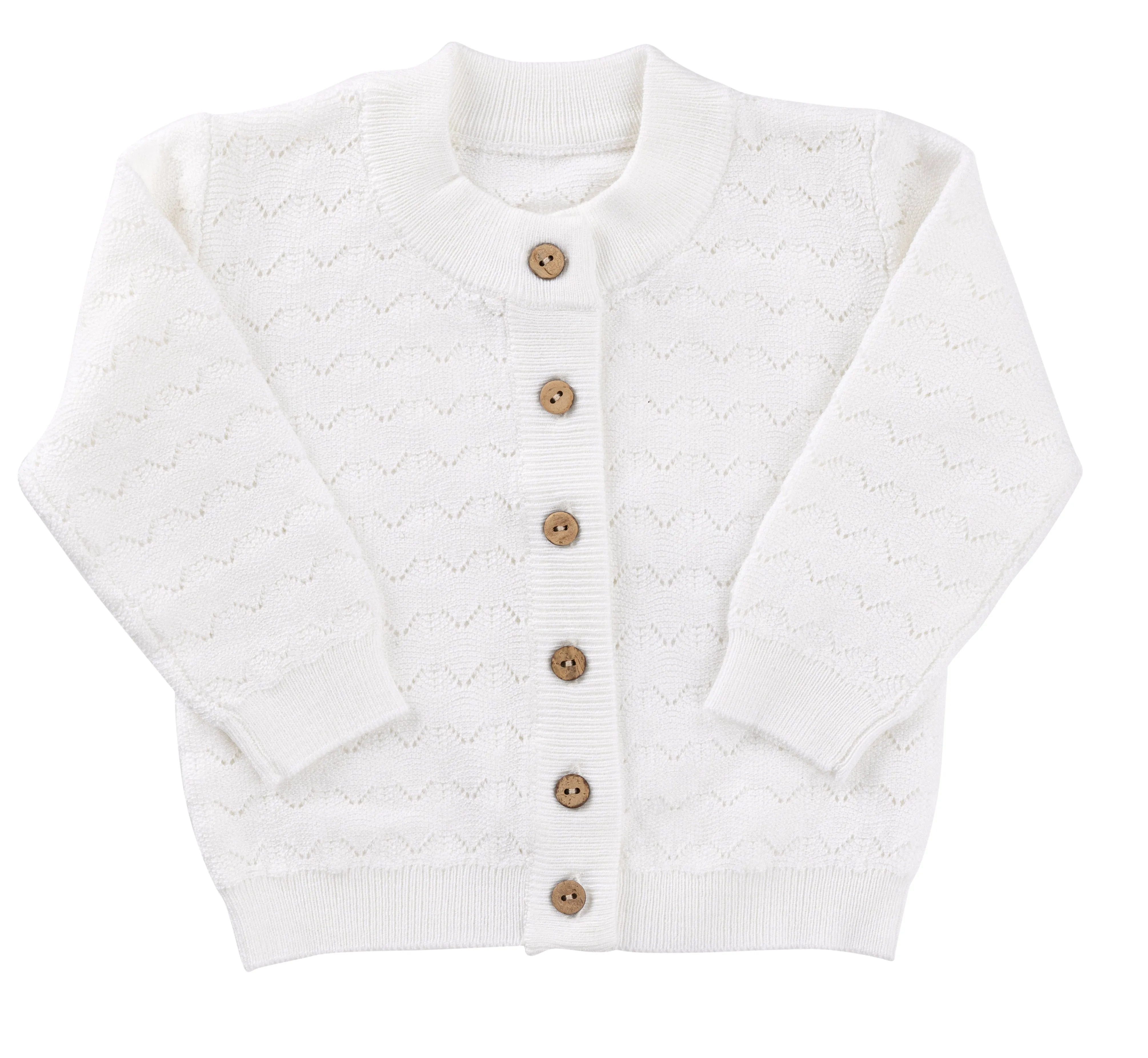 Kipp White Zig Zag Pointelle Knit Cardigan
