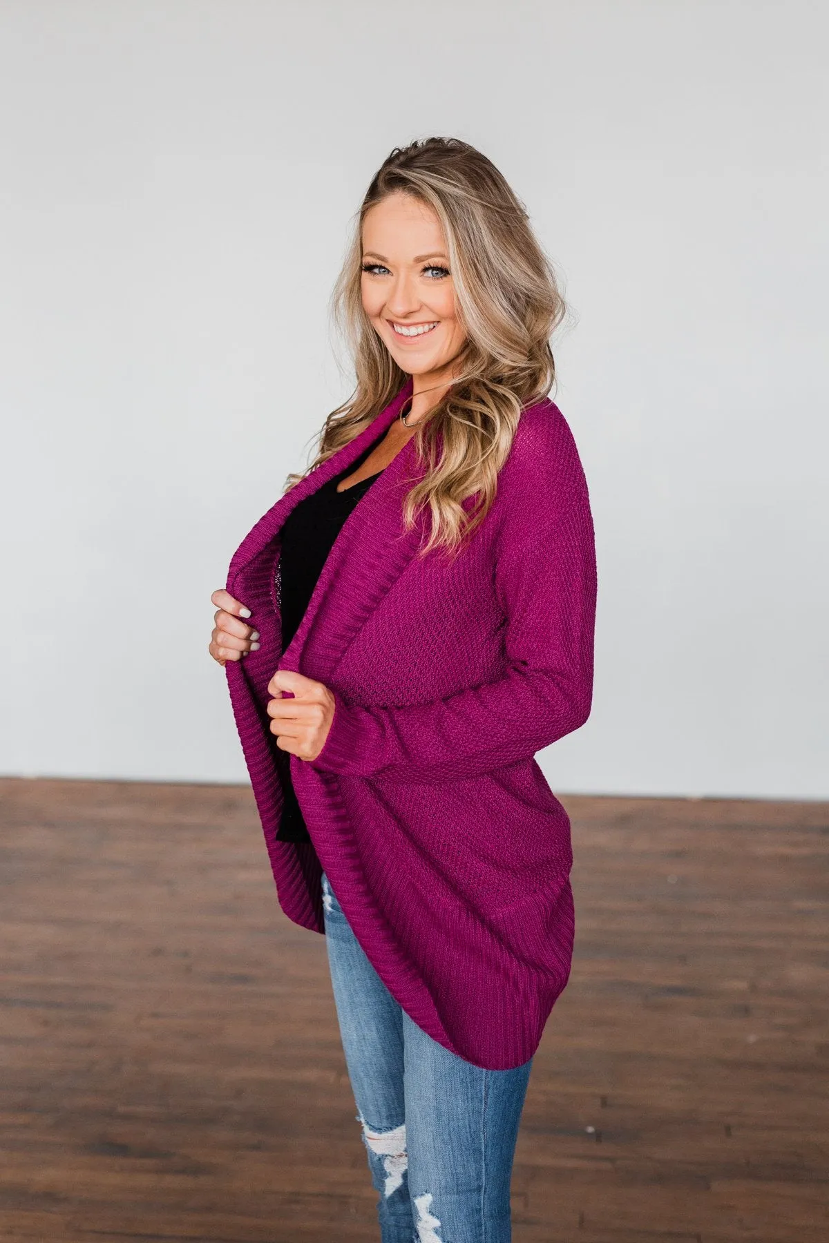 Knitted Drape Cardigan- Magenta
