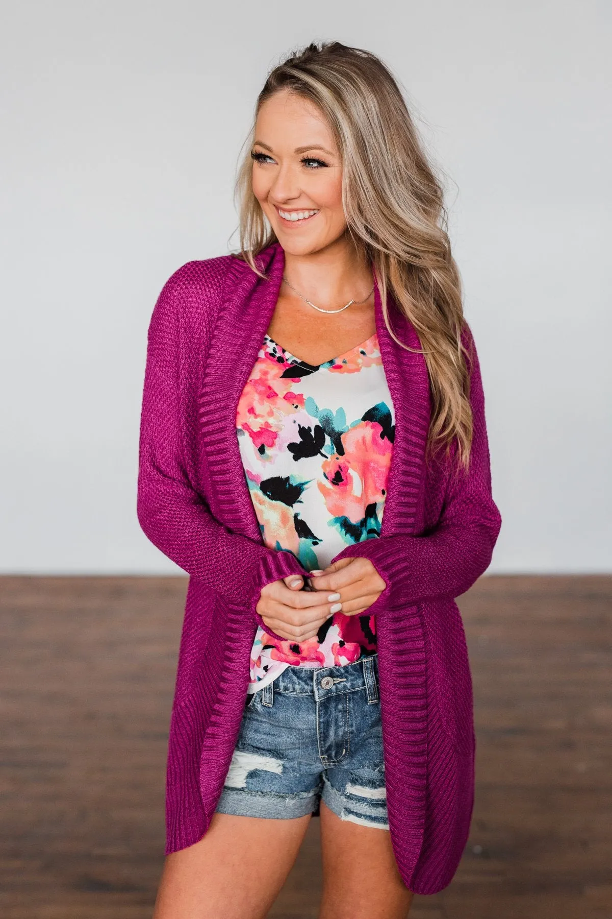 Knitted Drape Cardigan- Magenta