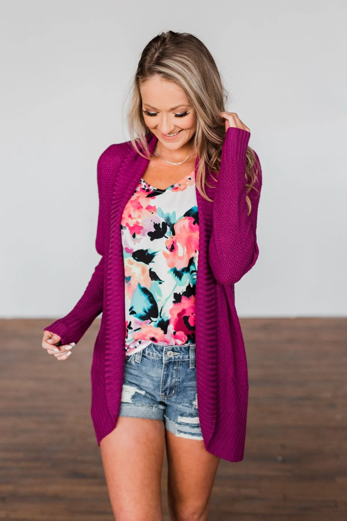 Knitted Drape Cardigan- Magenta