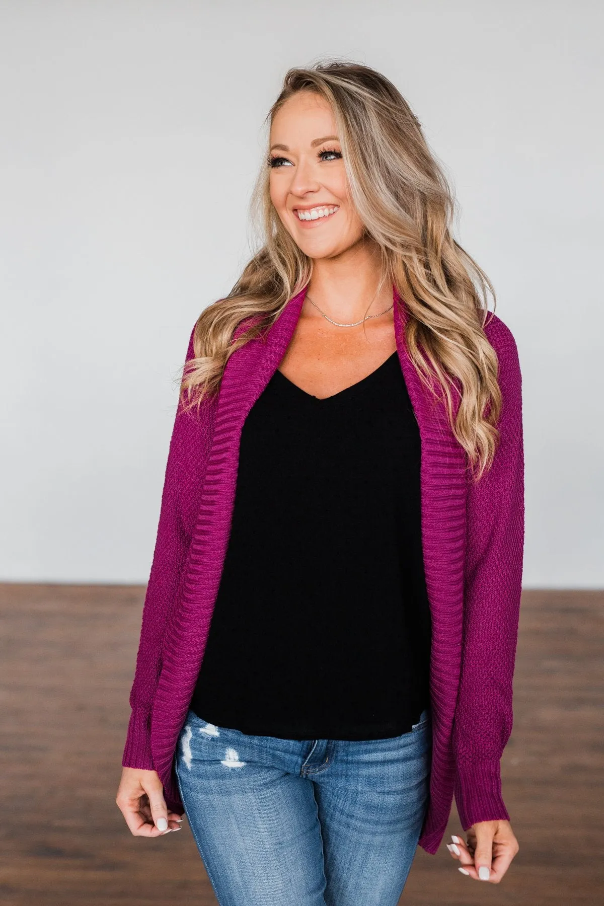 Knitted Drape Cardigan- Magenta