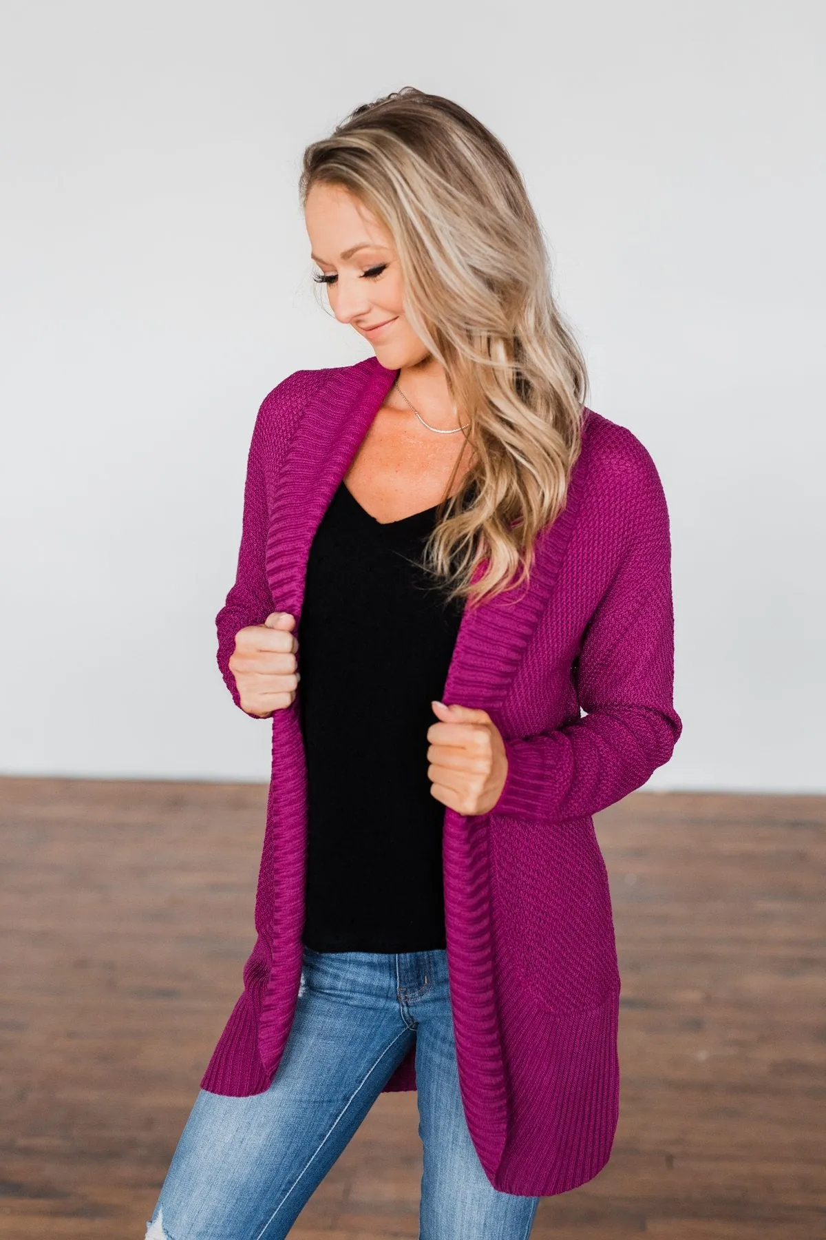 Knitted Drape Cardigan- Magenta