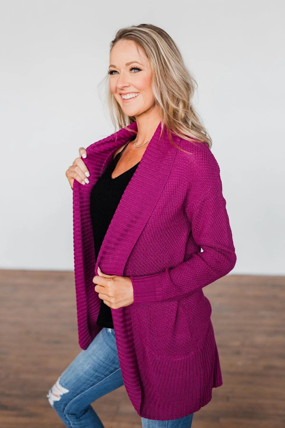 Knitted Drape Cardigan- Magenta