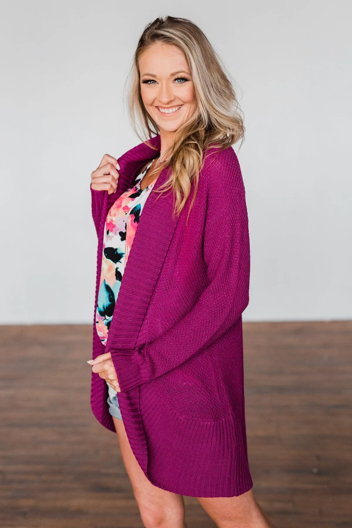 Knitted Drape Cardigan- Magenta