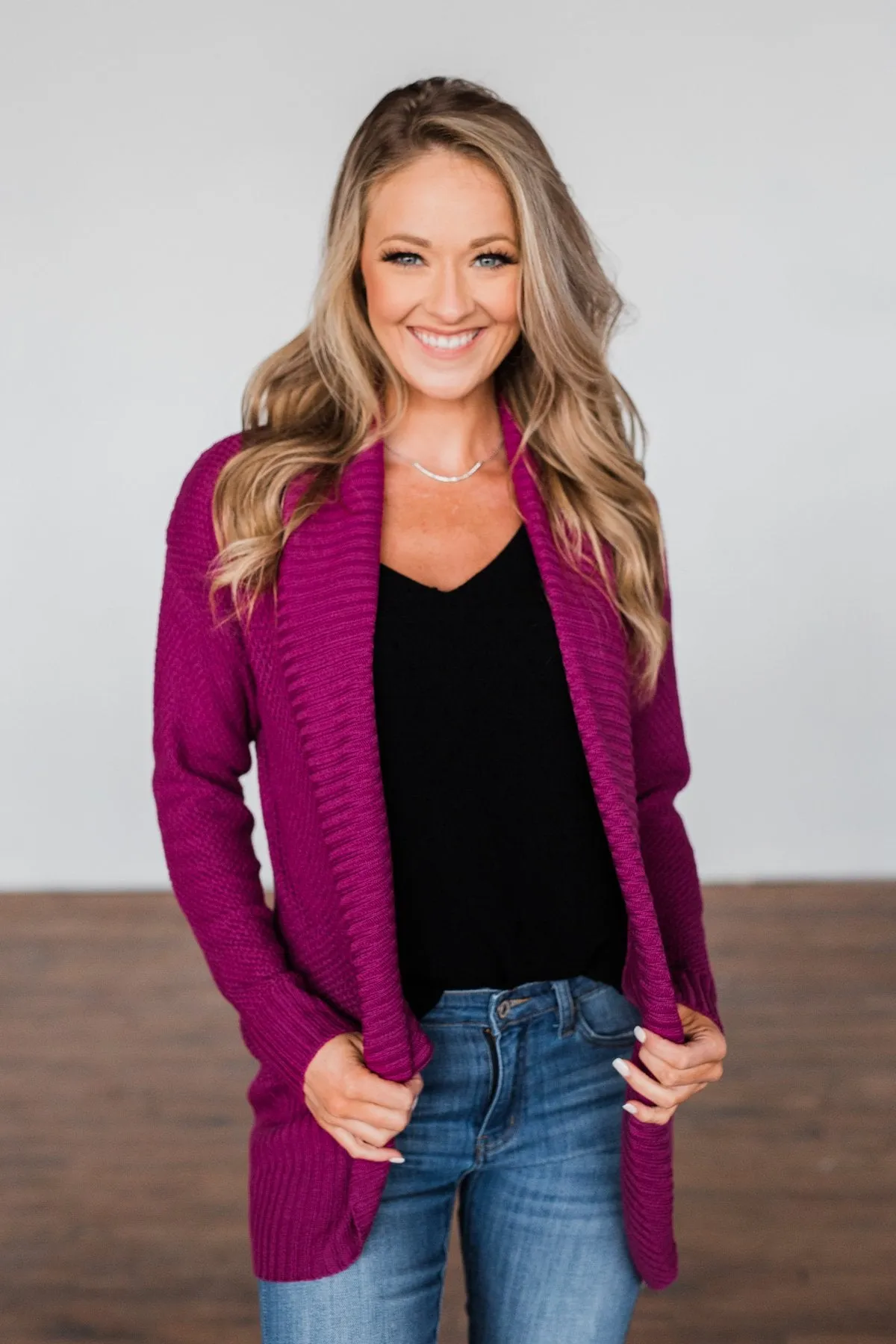 Knitted Drape Cardigan- Magenta