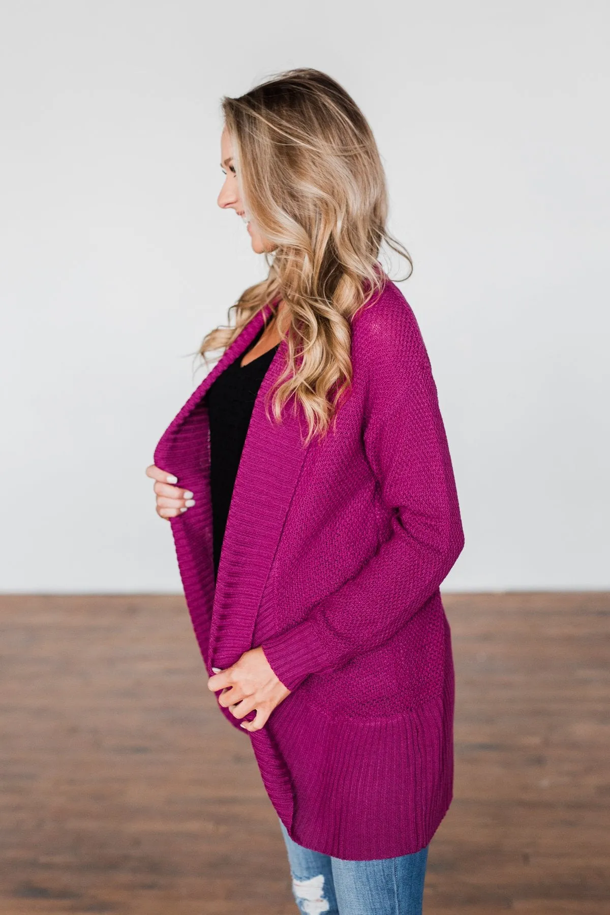 Knitted Drape Cardigan- Magenta