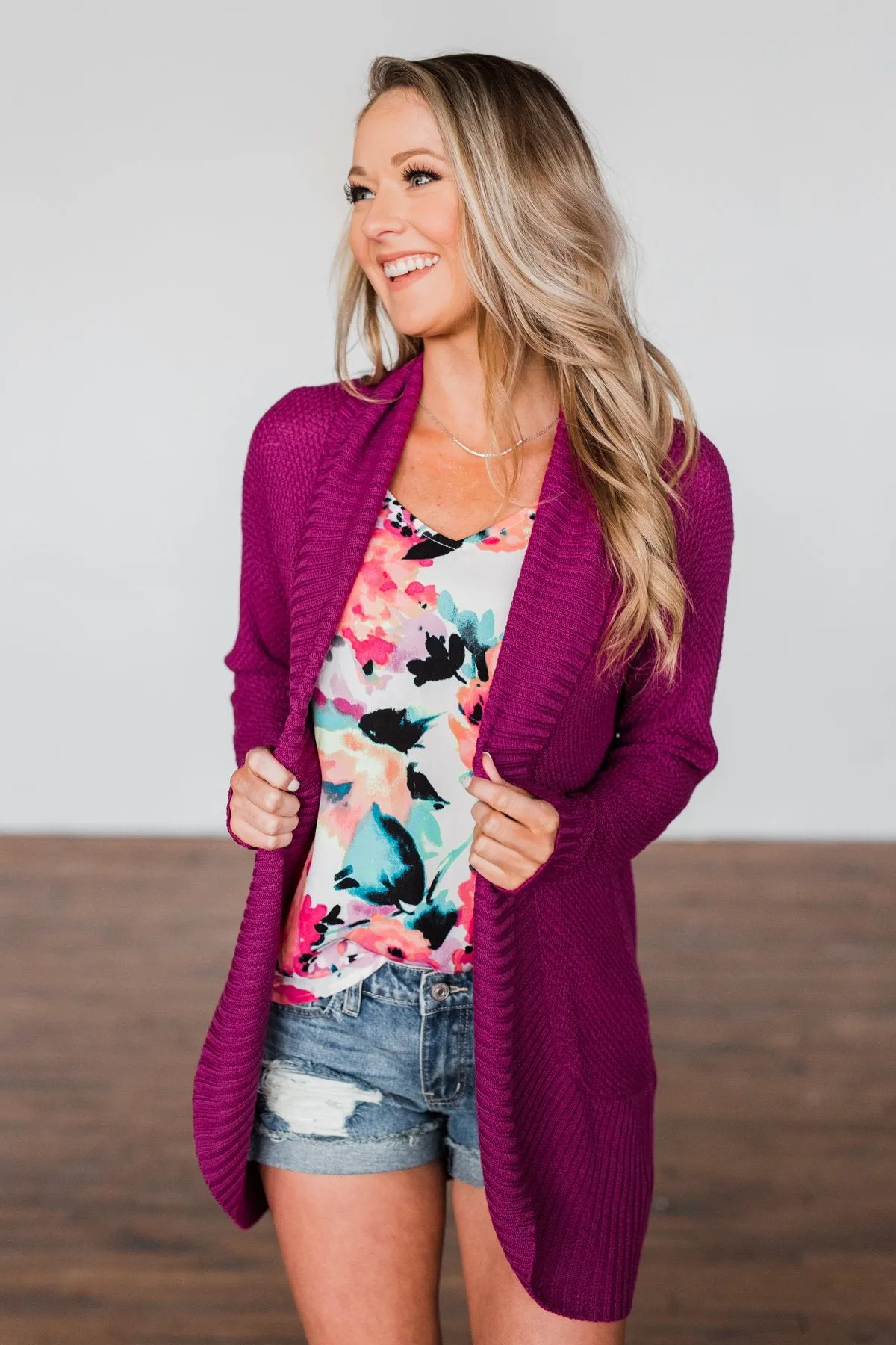 Knitted Drape Cardigan- Magenta