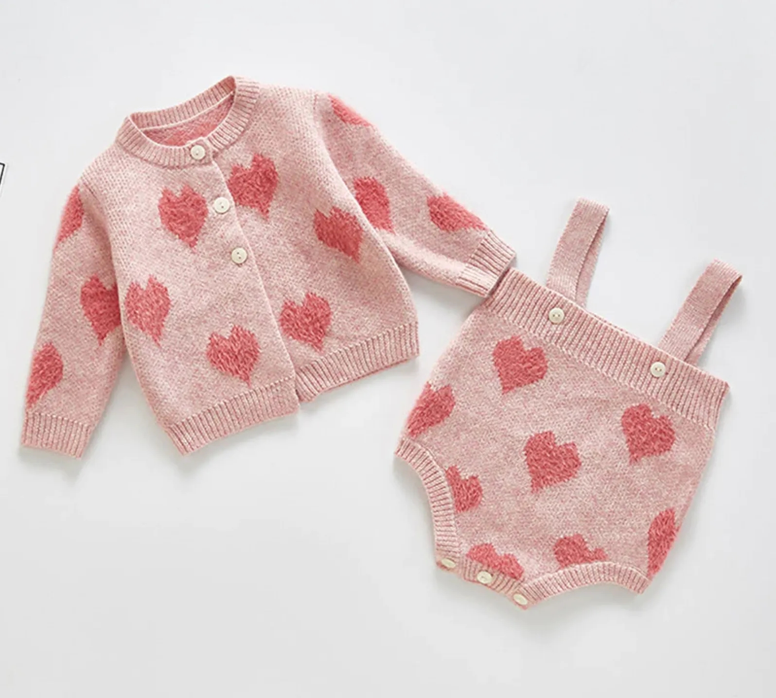 Knitted Heart Cardigan Co-ord - Pink