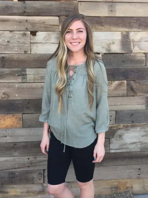 Lace Up Blouse (Multiple Colors)
