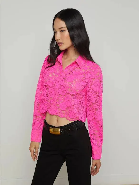 L’AGENCE - Akemi Lace Cropped Blouse - Pink Glo