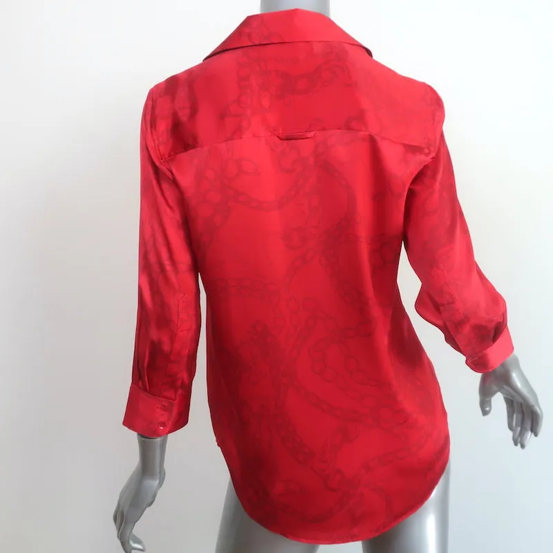 L'Agence Dani Blouse Red Chain Print Silk Size Extra Small Button-Up Top