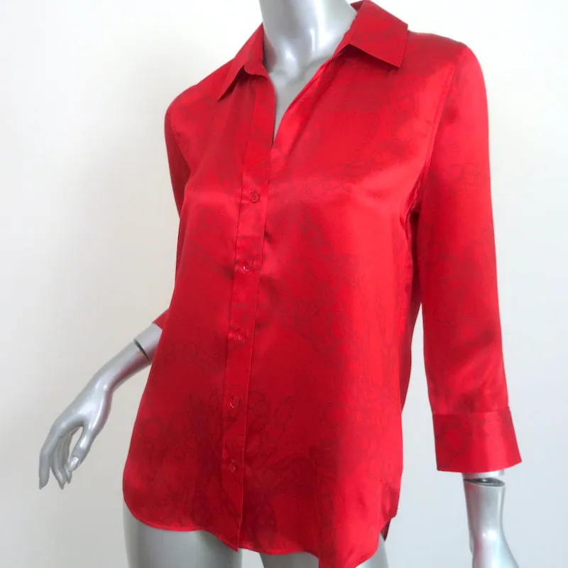 L'Agence Dani Blouse Red Chain Print Silk Size Extra Small Button-Up Top