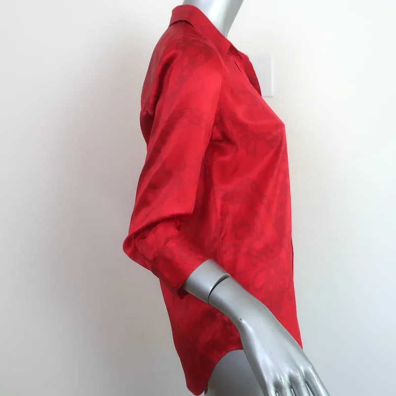 L'Agence Dani Blouse Red Chain Print Silk Size Extra Small Button-Up Top