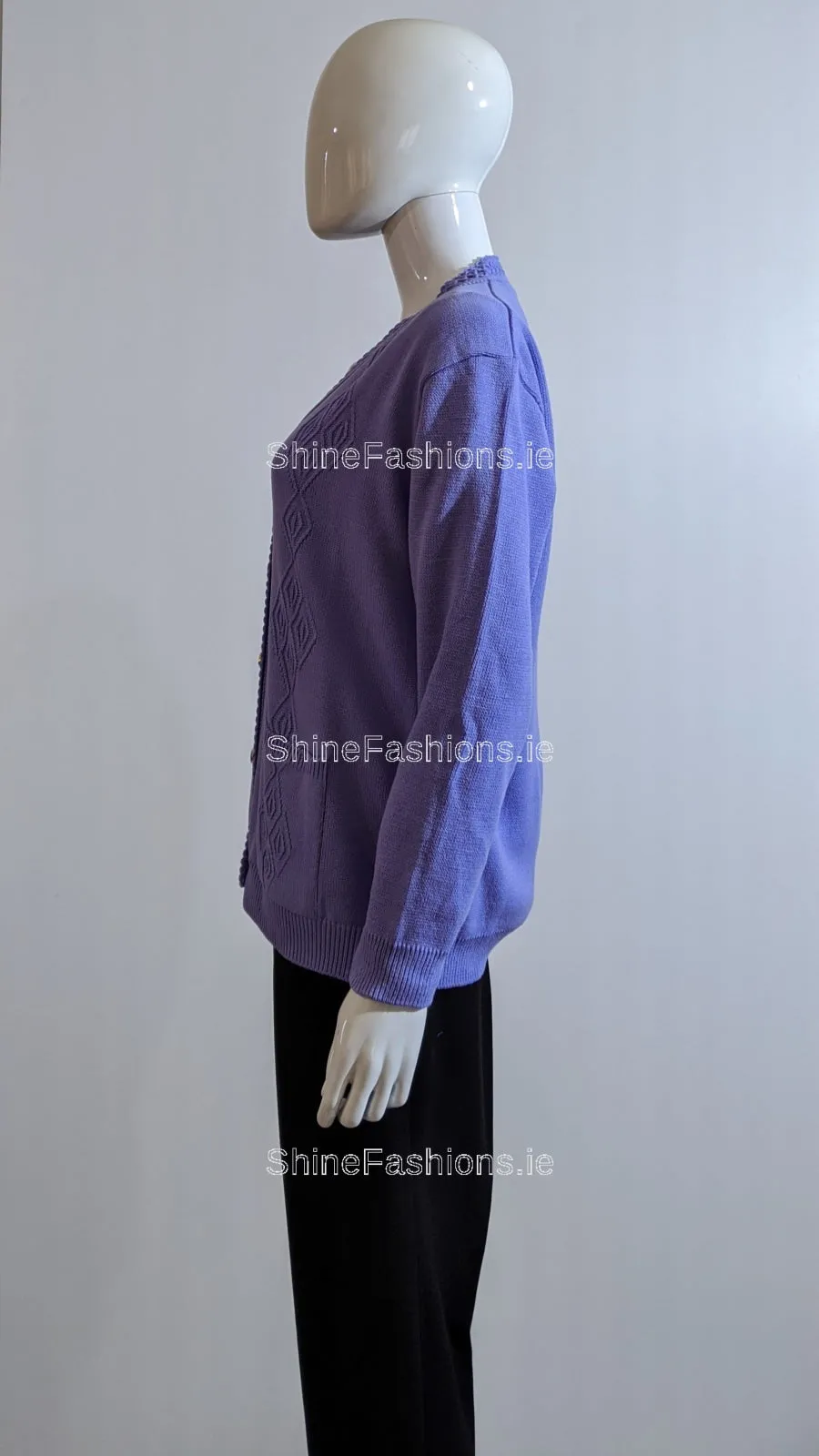 Lavender V-Neck Diamond Design Cardigan with Pockets