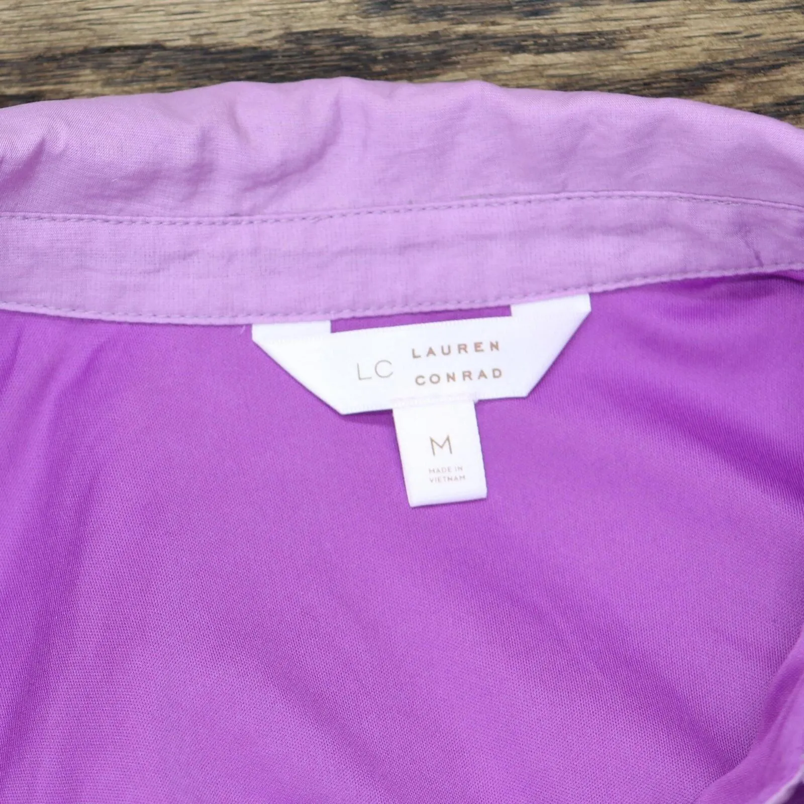 LC Lauren Conrad Women Woven Button Up Tie Front Lined Blouse Shirt Top Purple M