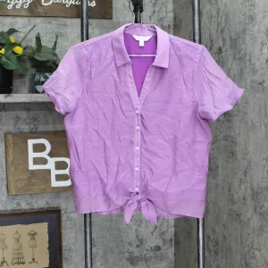 LC Lauren Conrad Women Woven Button Up Tie Front Lined Blouse Shirt Top Purple M