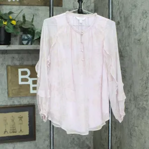 LC Lauren Conrad Womens Long Sleeve Ruffle Lined Blouse Light Pink Lurex S