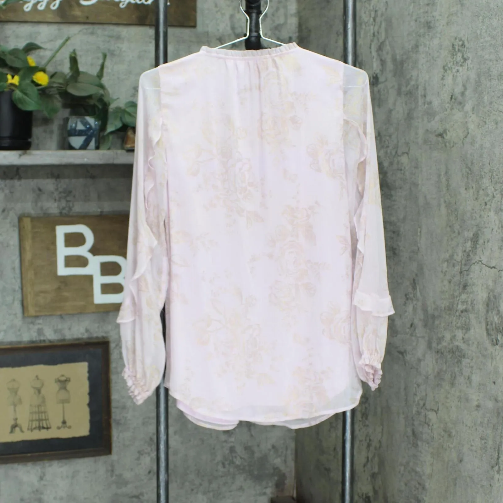 LC Lauren Conrad Womens Long Sleeve Ruffle Lined Blouse Light Pink Lurex S