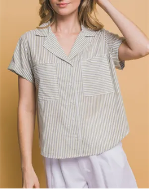 Lennon Collared Striped Button Up Short Sleeve Shirt (Assorted)
