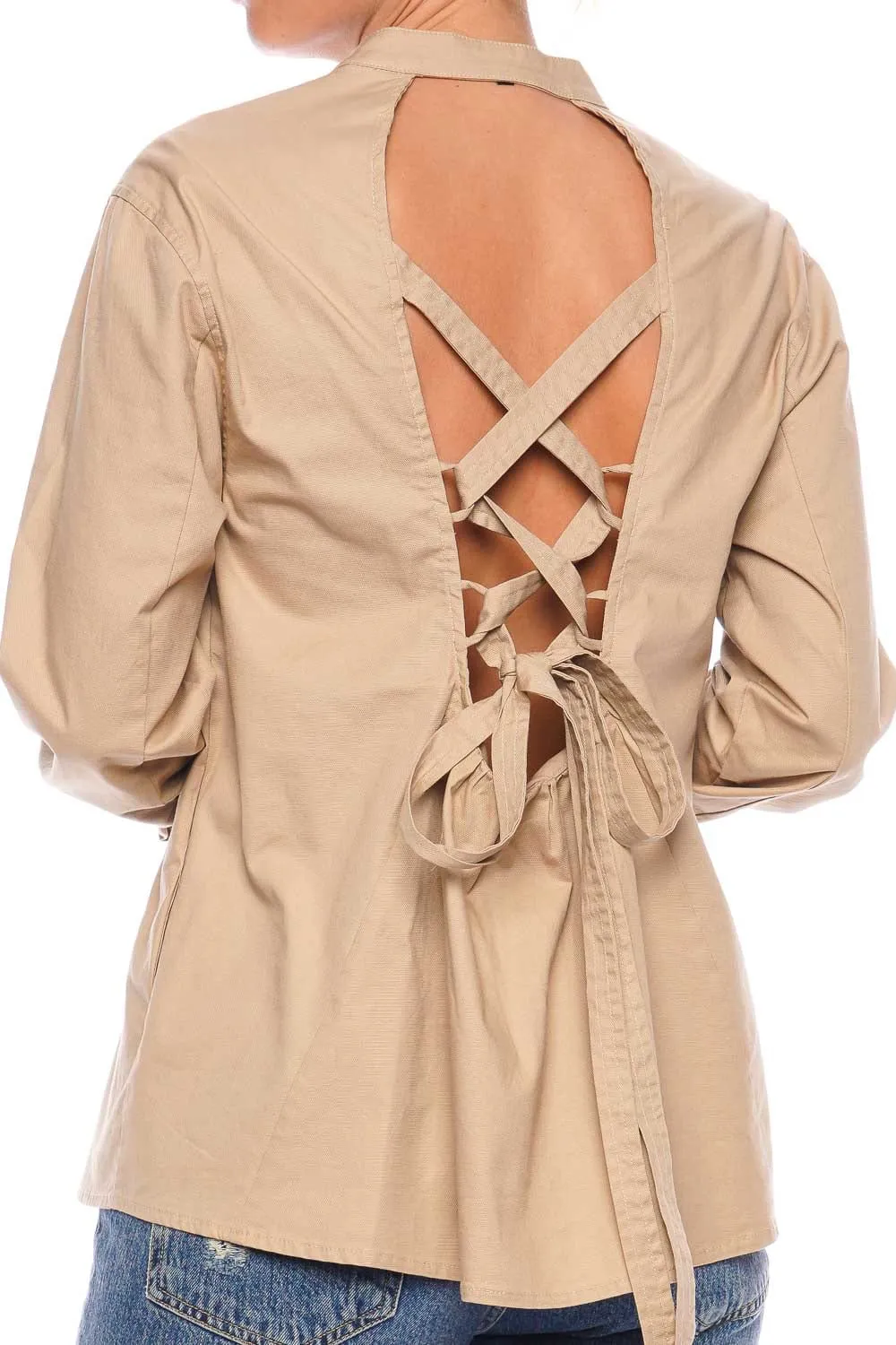Lennox Sandshell Canvas Tie-Back Button Down