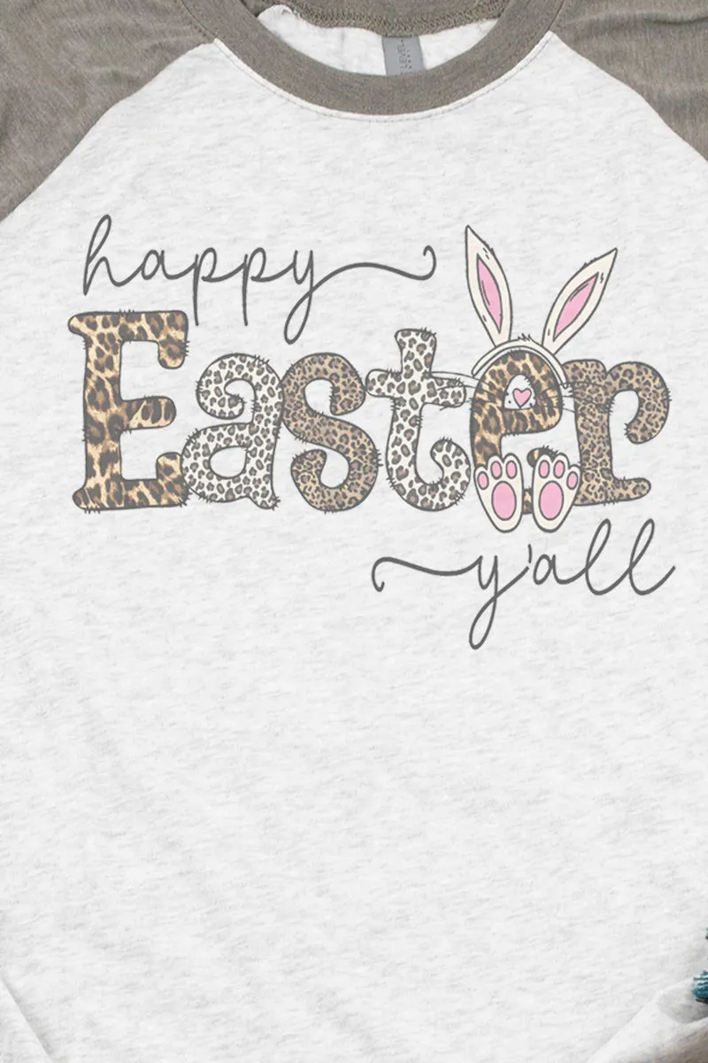 Leopard Happy Easter Y'all Tri-Blend Unisex 3/4 Raglan