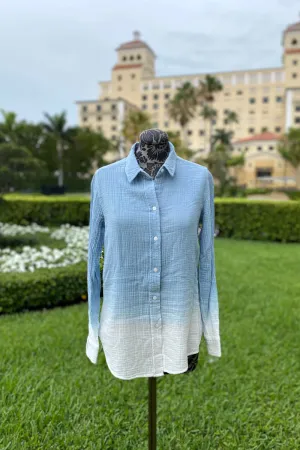 Light Blue Ombre Cotton Button Down Blouse