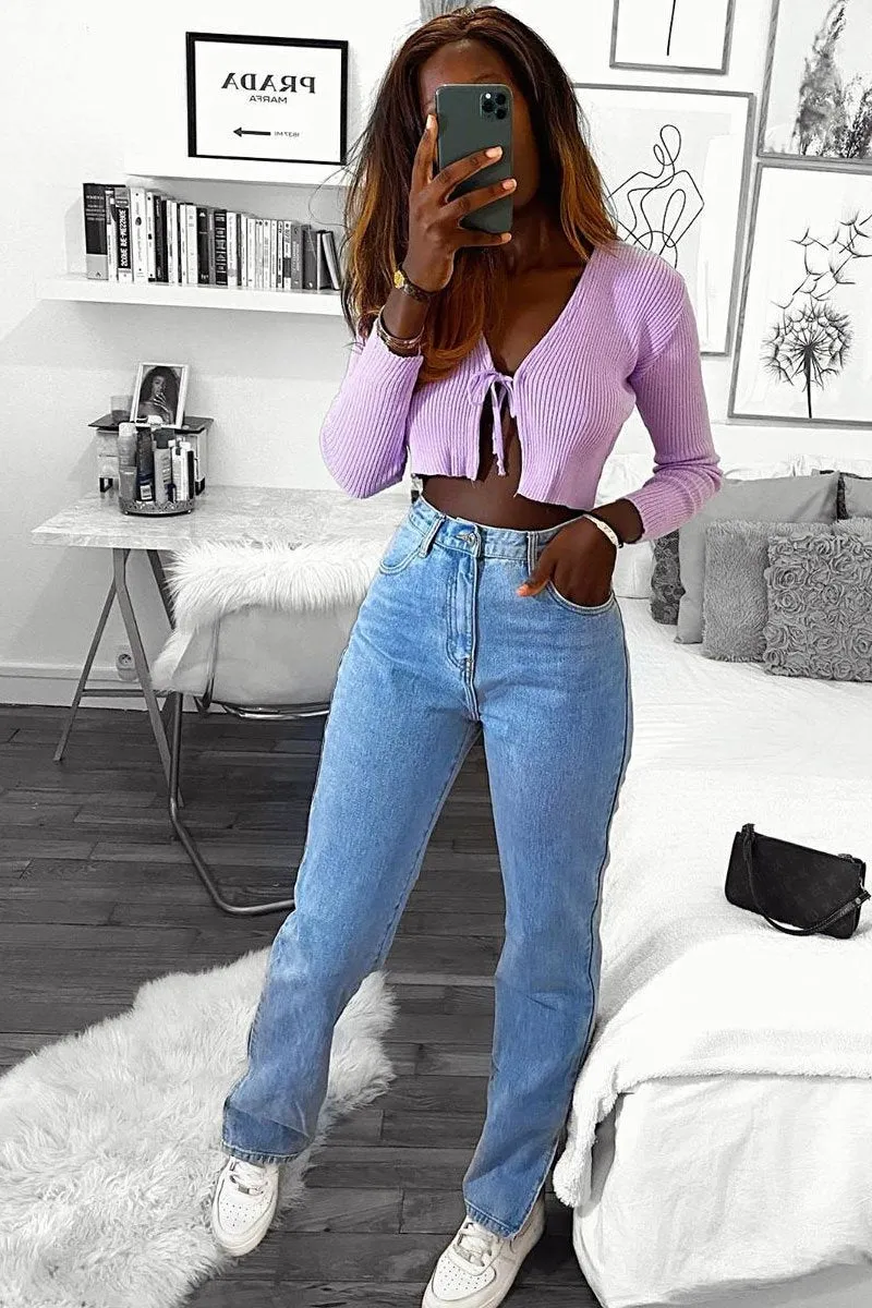 Lilac Front Tie Knit Cardigan Top - Paloma