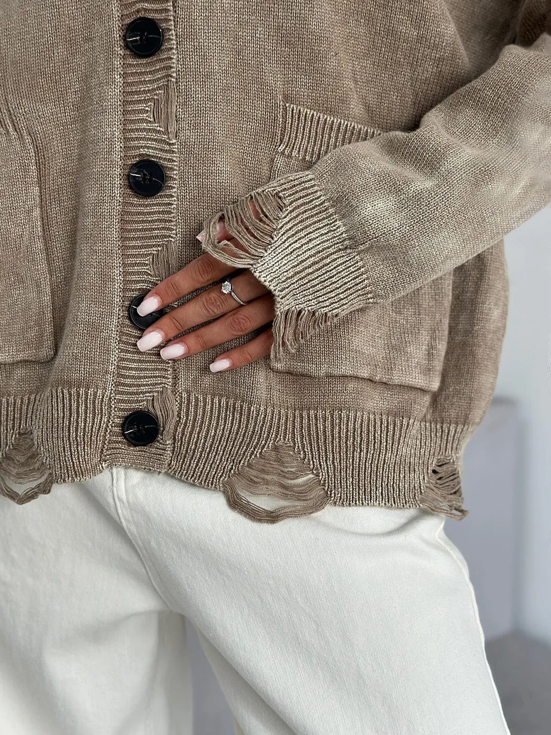 Lola Distressed Button Down Cardigan
