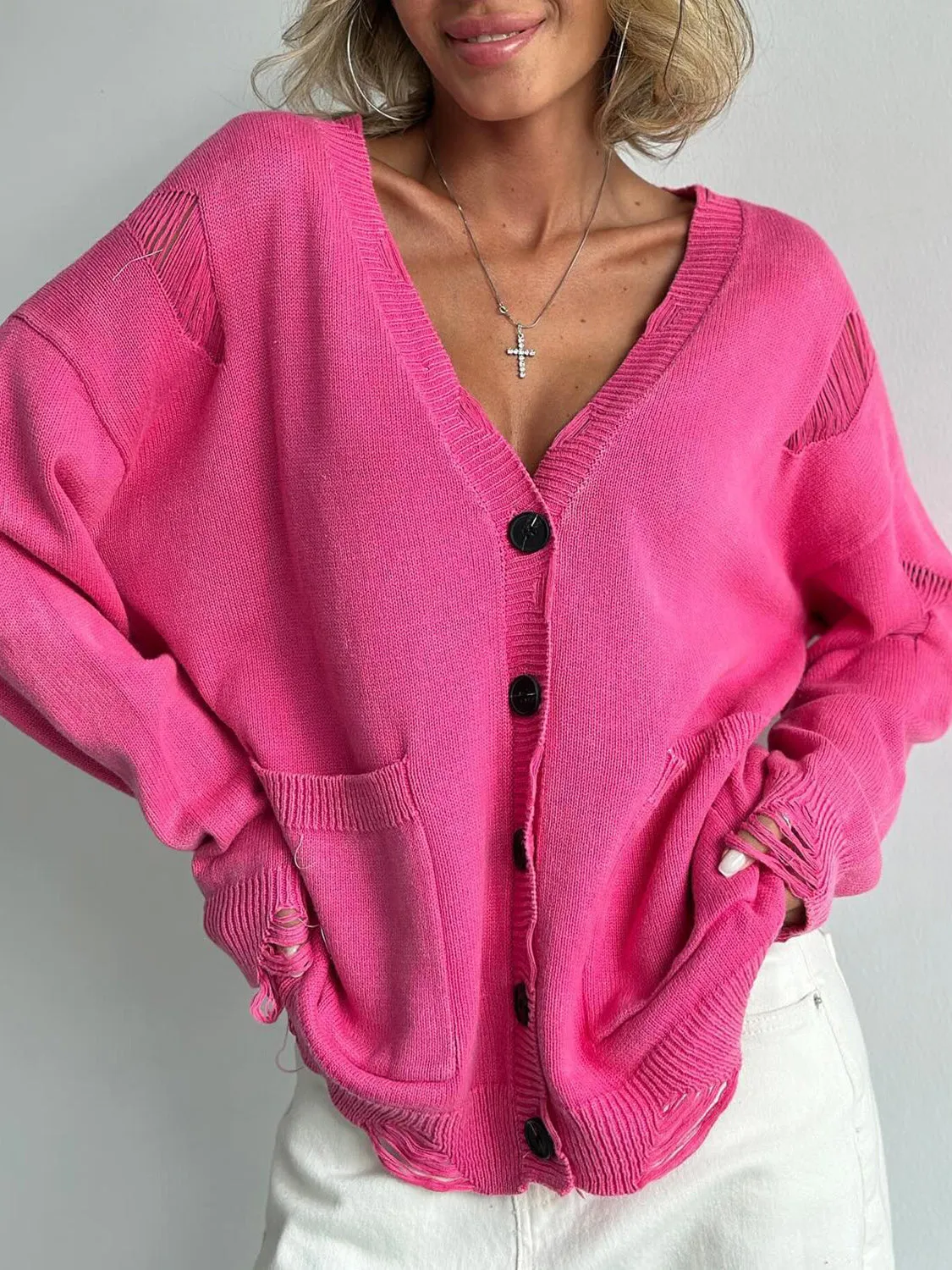Lola Distressed Button Down Cardigan