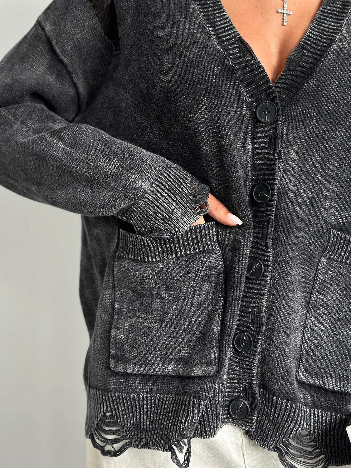 Lola Distressed Button Down Cardigan