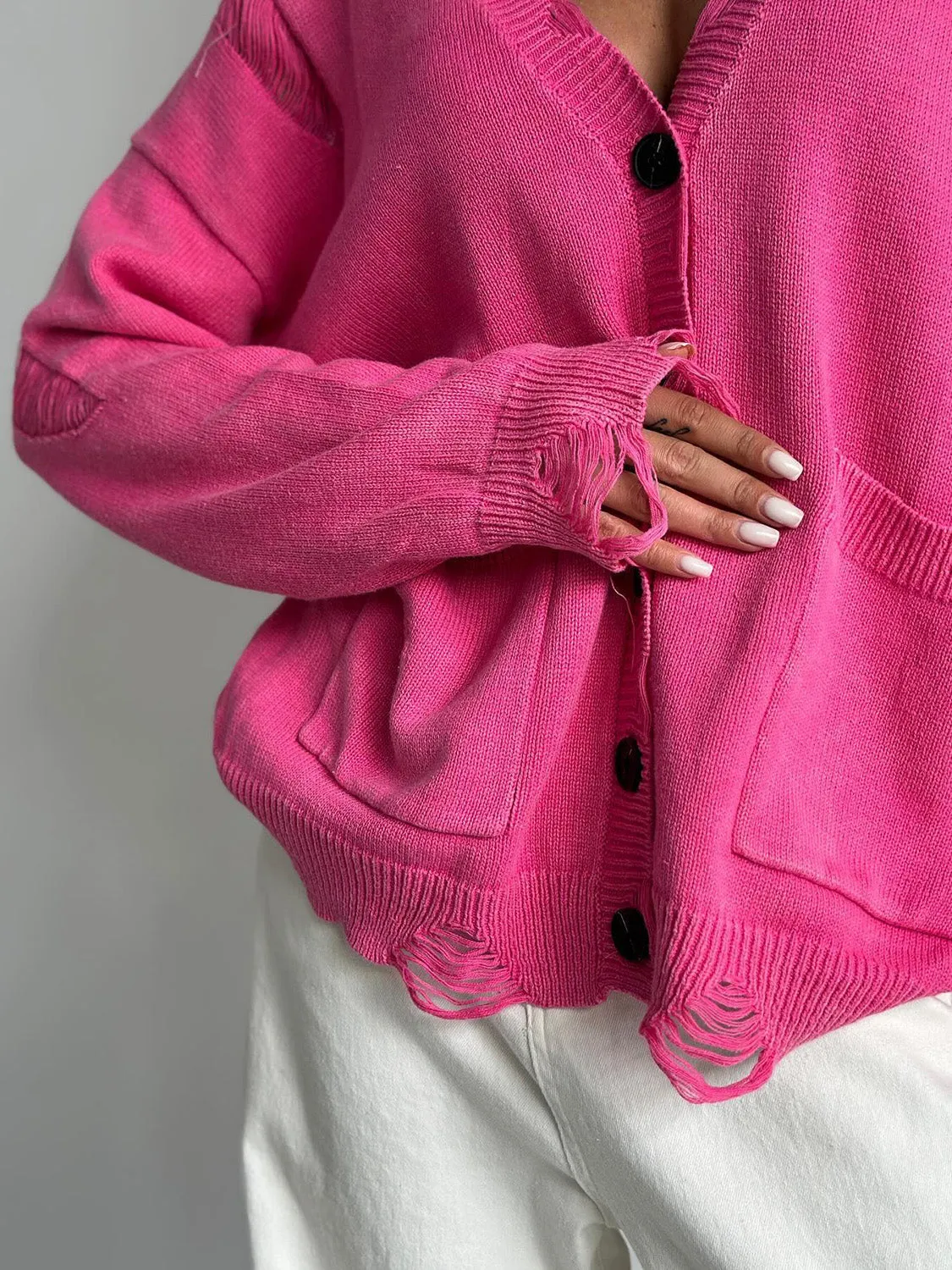 Lola Distressed Button Down Cardigan